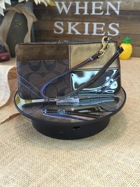 Coach Brown Patchwork Wristlet